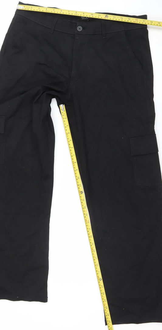 boohooMAN Men's Black Cargo Trousers Size 34 Slim Fit Cotton Blend