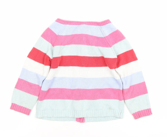 Tu Girls Multicoloured Striped Embroidered Cardigan 3-4 Years Cotton Knit