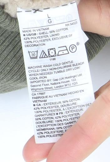 GAP Women Khaki Green Full Zip Hooded Sweatshirt Size L Fleece Lined