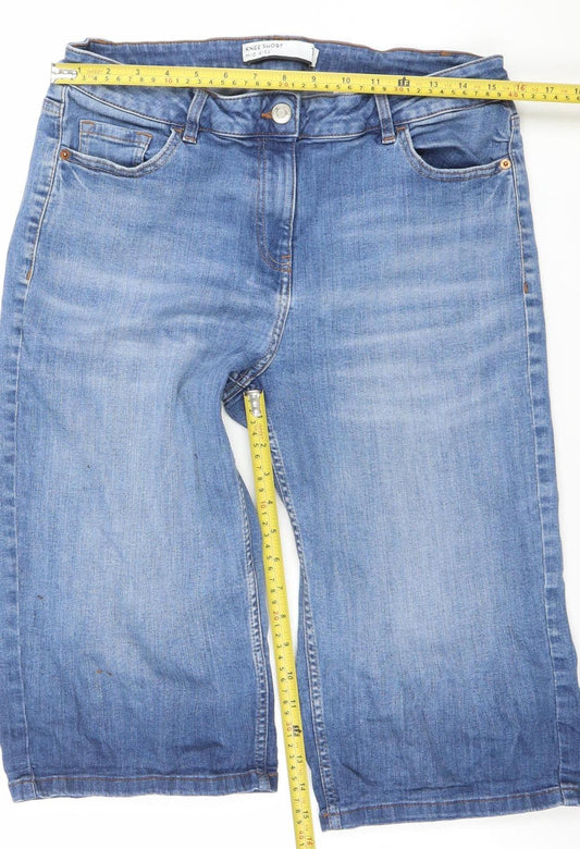 Next Women Blue Denim Bermuda Shorts Size 14T Cotton Blend Casual