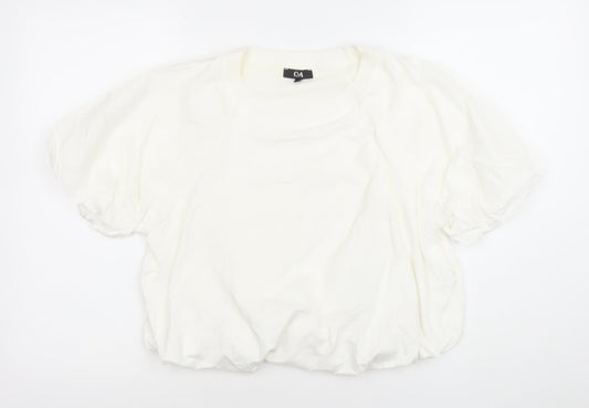 Womens UK Size M C&A White Cropped T-Shirt