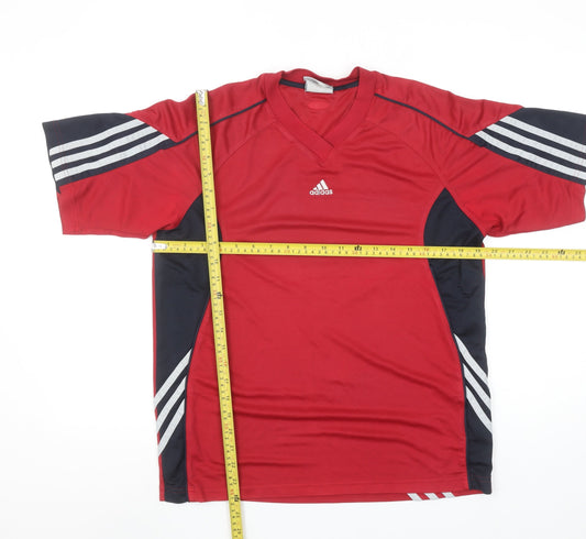 Adidas Men's Red Short Sleeve V-Neck Athletic T-Shirt Size M