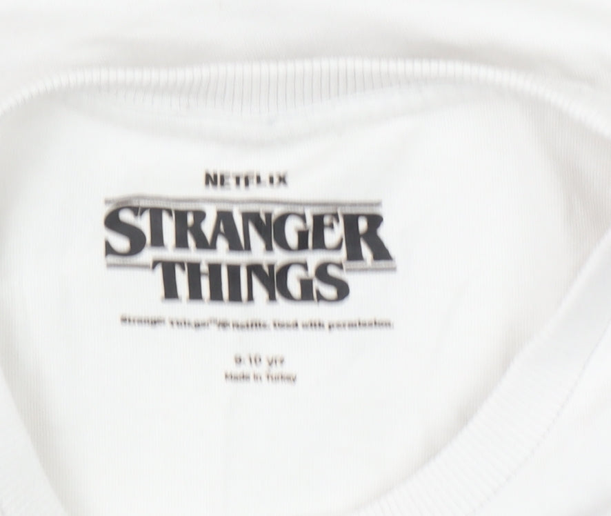 Marks and Spencer Girls White Stranger Things T-Shirt 9-10 Years Cotton