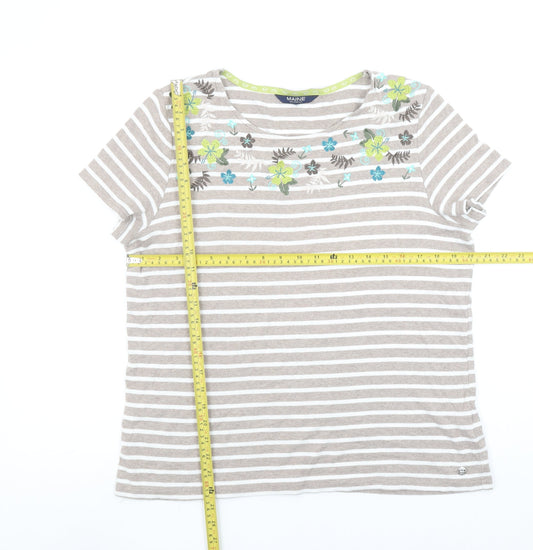 Maine New England Women's Beige Striped Embroidered Cotton T-Shirt Size 18