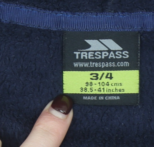 Trespass Girls Blue Fleece Hooded Full Zip Jacket 3-4 Years