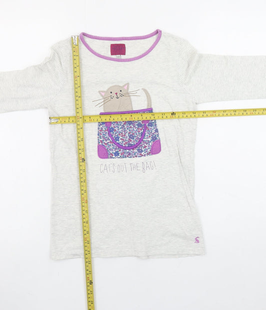 Joules Girls Ivory Long Sleeve Cat Print Cotton T-Shirt 11-12 Years