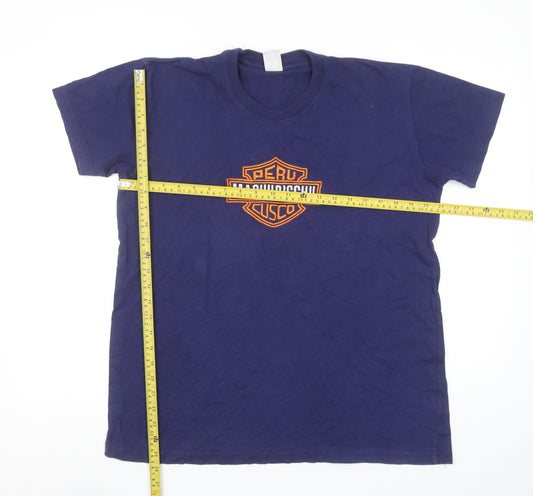 Manqo T-Shirts Men's Blue Machu Picchu Cusco Graphic Cotton T-Shirt Size L