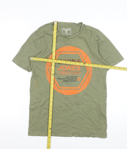Jack & Jones Men's Green Graphic Print Cotton T-Shirt Size S