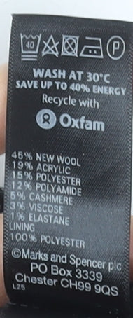 Marks and Spencer Women's Black Herringbone Wool Pencil Skirt Size 14