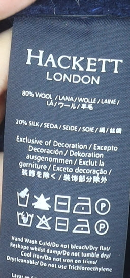 Hackett London Men's Blue Wool Silk Cable Knit Pullover Jumper Size L