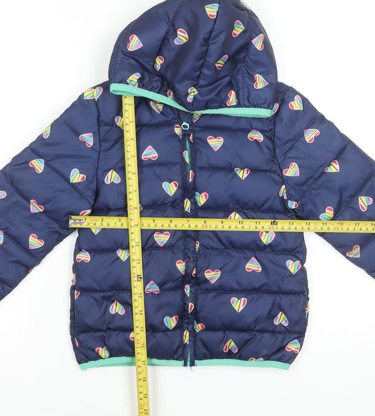 Epic Threads Girls Blue Heart Print Hooded Puffer Jacket Size 10 Years