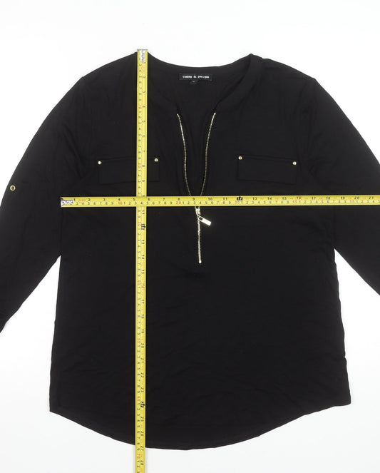 Womens UK Size M Cable & Gauge Black Basic Blouse