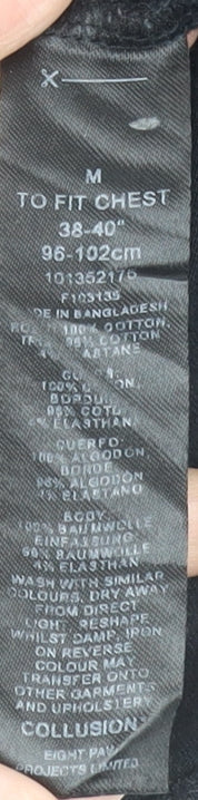 Collusion Men's Black Long Sleeve Mock Neck Cotton T-Shirt Size M