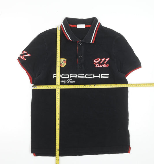 Porsche Driver’s Selection Men's Black Polo Shirt Size M Racing Team Embroidered 911 Turbo
