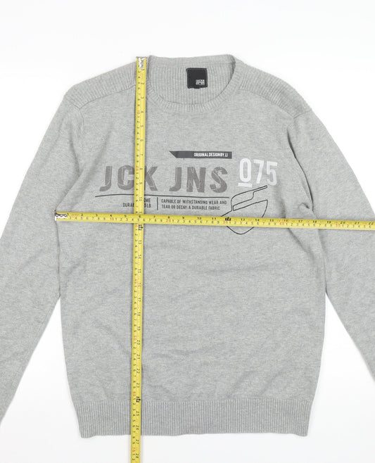 Jack & Jones Men's Grey Cotton Pullover Jumper M Crew Neck Casual