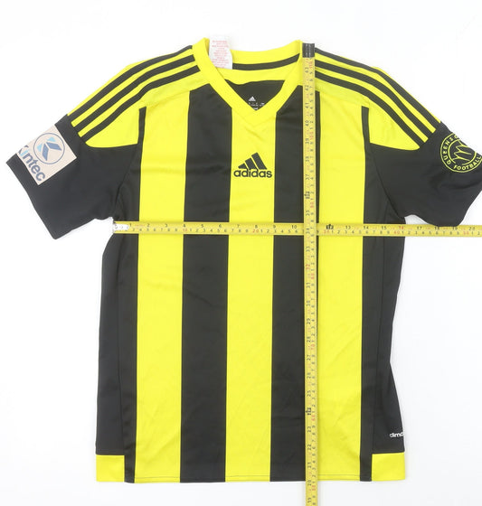 Adidas Boys Black Yellow Striped Football T-Shirt Size 13-14 Years
