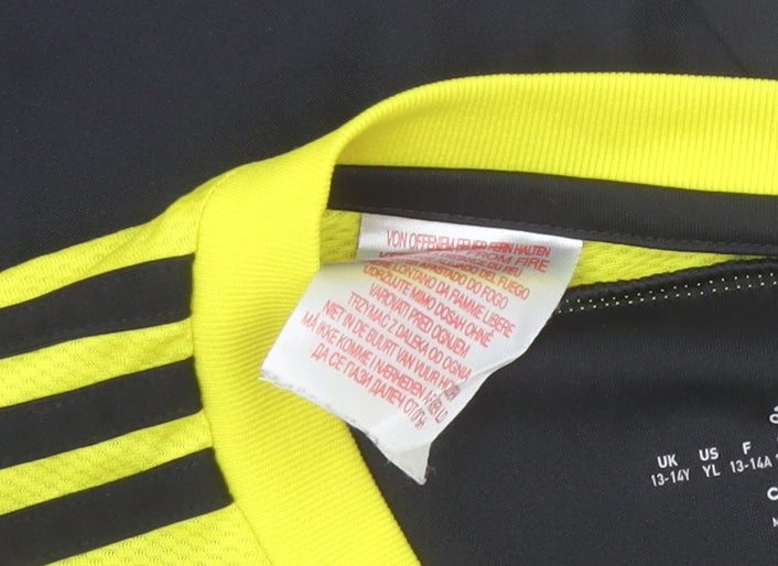 Adidas Boys Black Yellow Striped Football T-Shirt Size 13-14 Years