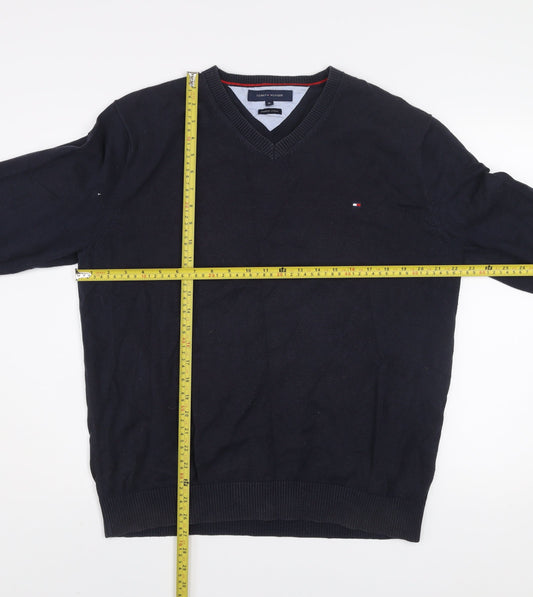 Tommy Hilfiger Men’s Blue Cotton V-Neck Jumper XL Classic Knit