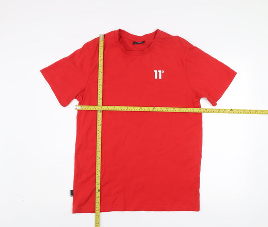 11 Degrees Men’s Red Slim Fit Cotton Crew Neck T-Shirt Size S