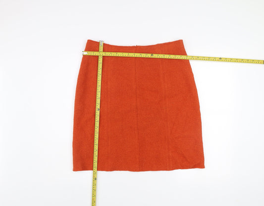 Laura Ashley Women's Orange Wool Blend Pencil Skirt UK 14