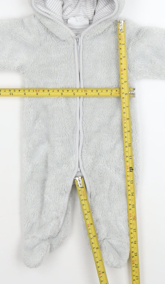 The Little White Company Unisex Baby Grey Fleece Hooded Babygrow 0-3 Months
