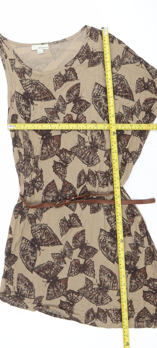 Bershka Women Beige Butterfly Print Tunic Blouse S