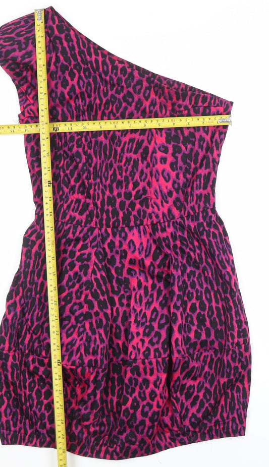 Atmosphere Women's Pink Leopard One Shoulder Party Dress Size 8