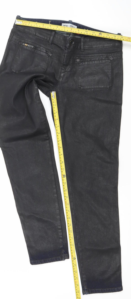 Womens UK Size 31 Diesel + Edun Regular Fit Straight Black Jeans