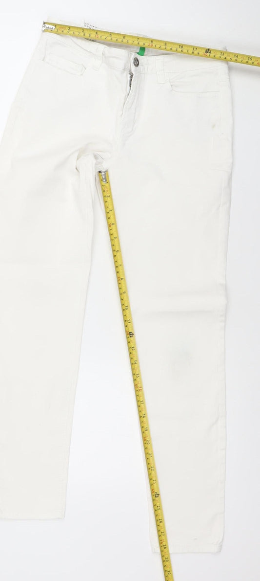 United Colors of Benetton Women's Ivory Skinny Jeans Size 12 Slim Fit Denim