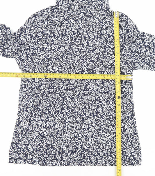 M&Co Women’s Blue Floral Roll Neck Long Sleeve Cotton Top UK 10
