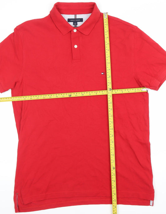 Tommy Hilfiger Men's Red Regular Fit Polo Shirt Size L Cotton Stretch