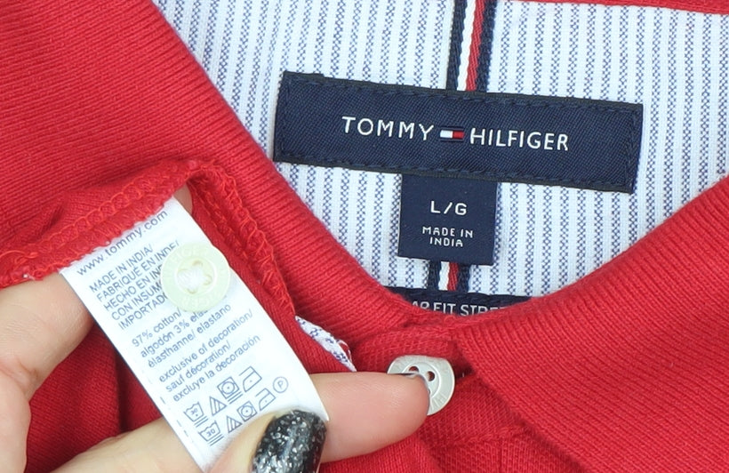 Tommy Hilfiger Men's Red Regular Fit Polo Shirt Size L Cotton Stretch