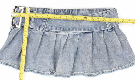 PrettyLittleThing Women's Blue Denim Pleated Mini Skirt Size 10