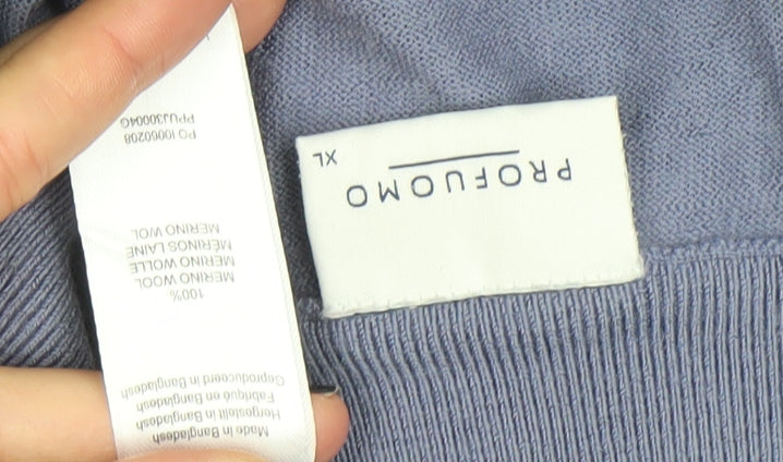 Profumo Men's Blue XL Merino Wool 1/2 Zip High Neck Jumper