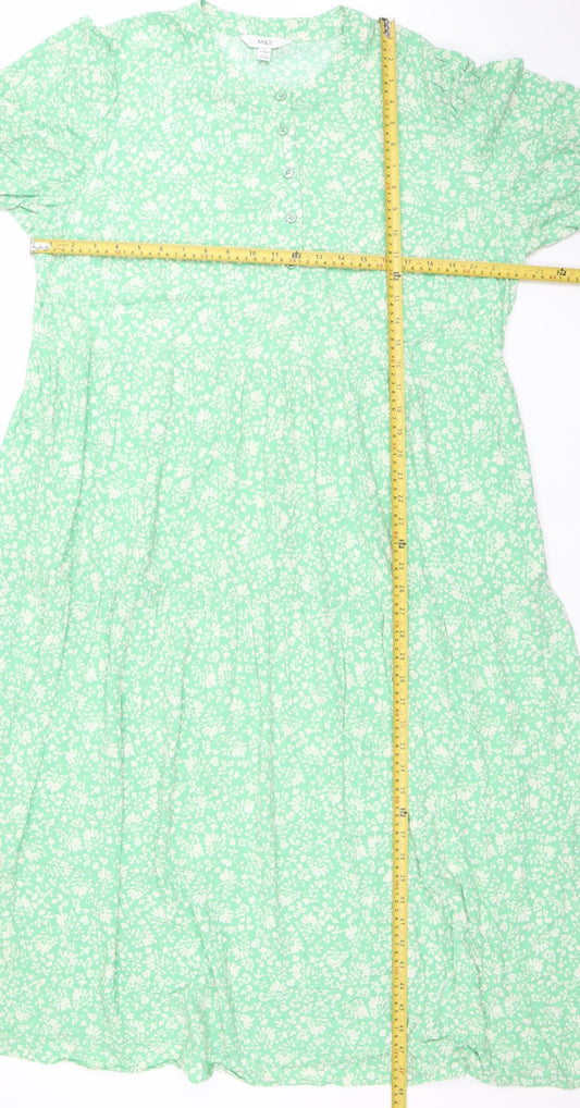 Marks and Spencer Women Green Floral A-Line Midi Dress Size 16