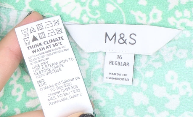 Marks and Spencer Women Green Floral A-Line Midi Dress Size 16