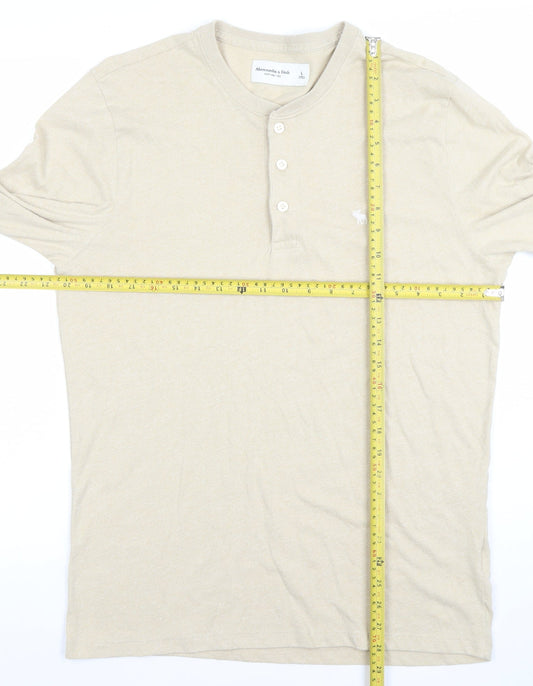Abercrombie & Fitch Men's Beige Long Sleeve Henley T-Shirt Size L
