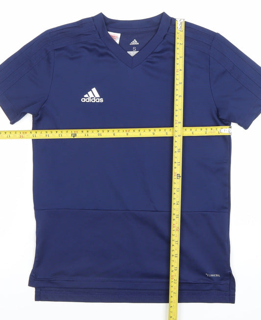 Adidas Boys Blue Climalite V-Neck Short Sleeve Sports T-Shirt 9-10 Years