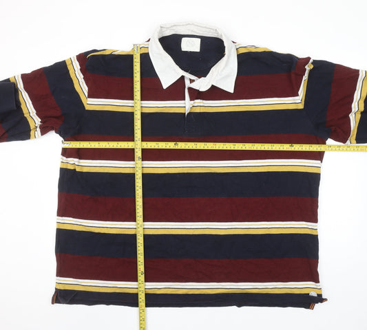 Marks and Spencer Men's Claret Stripe Long Sleeve Polo 3XL Regular Fit