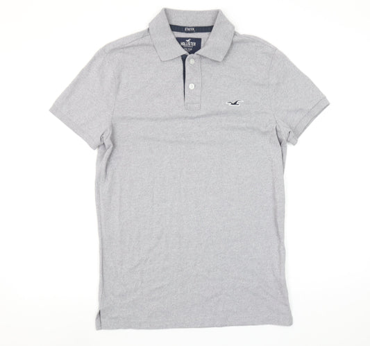Hollister Men's Grey Slim Fit Epic Flex Short Sleeve Polo Shirt S