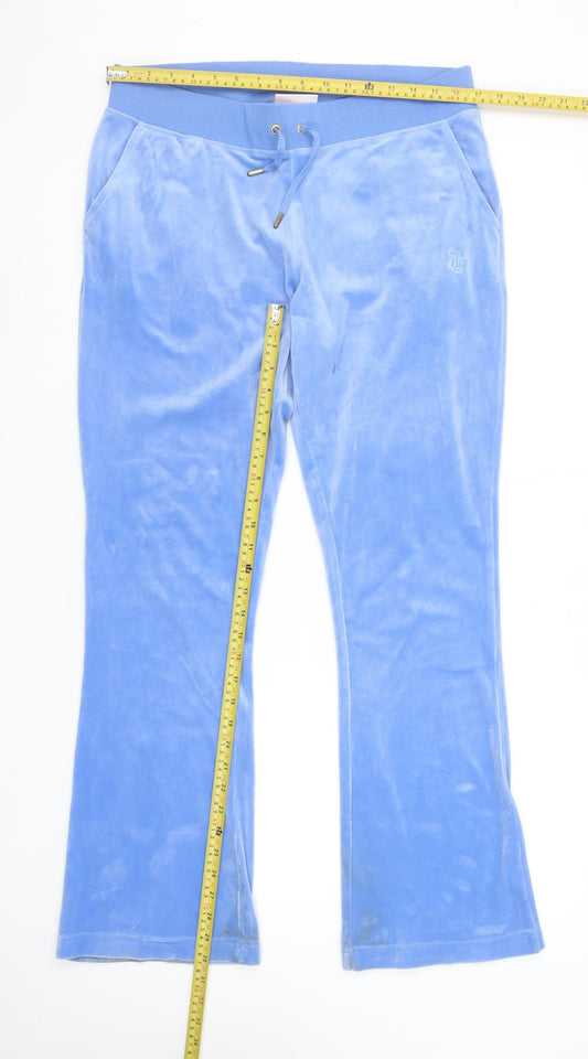 Juicy Couture Women Blue Velour Sweatpants XL Elastic Waist Drawstring