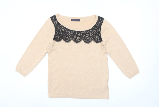 Additional front view of Marks & Spencer Beige Lace Panel 3/4 Sleeve jumper M unisex