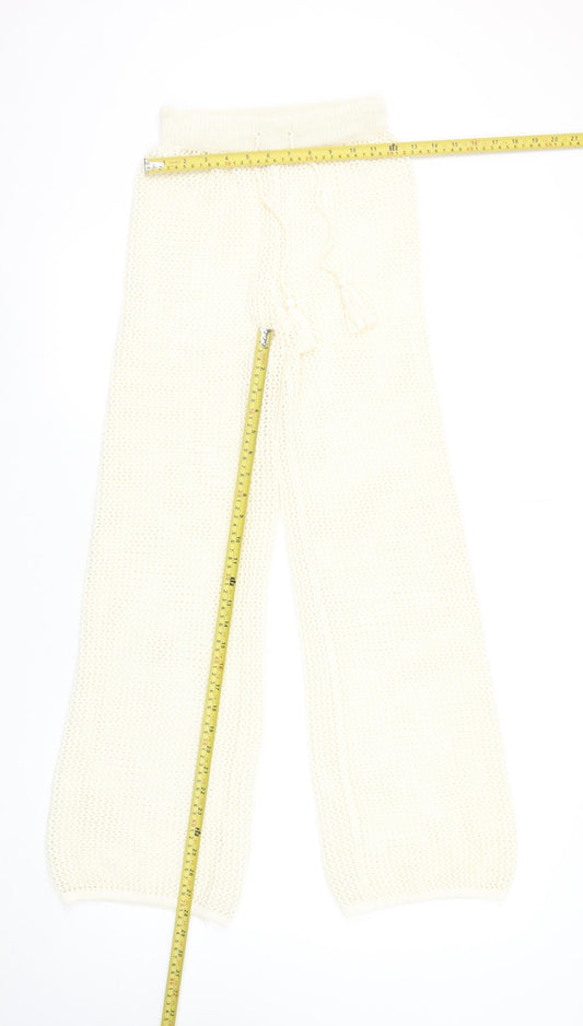 Primark Women’s Ivory Cotton Knit Wide-Leg Drawstring Trousers XS