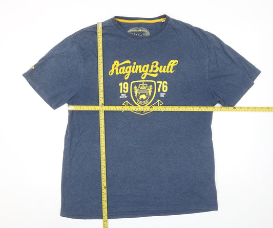 Raging Bull Men Blue XL Graphic Crew Neck Cotton T-Shirt