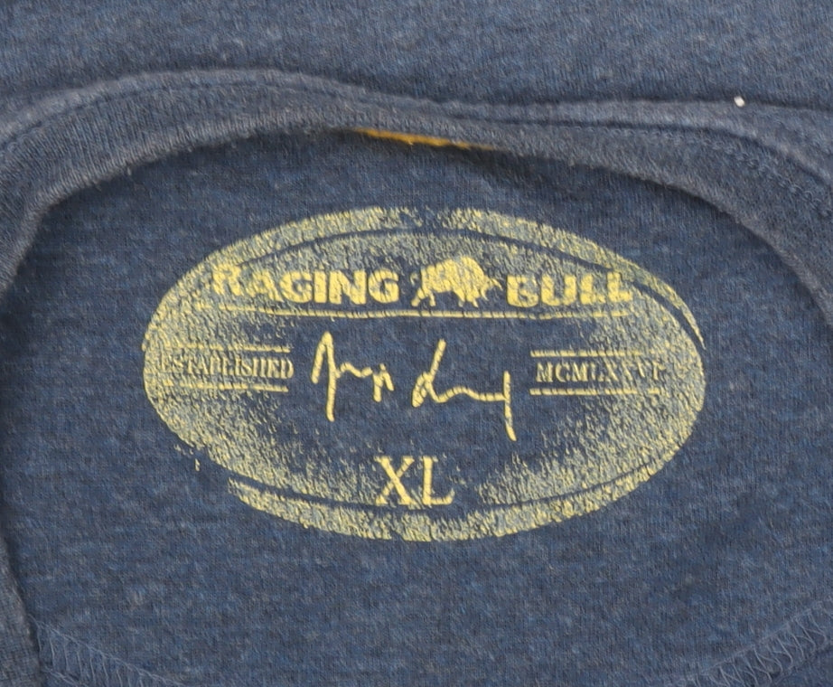 Raging Bull Men Blue XL Graphic Crew Neck Cotton T-Shirt