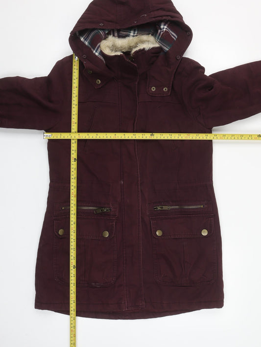 New Look Women's Brown Hooded Parka Coat Size 8 Long Sleeve