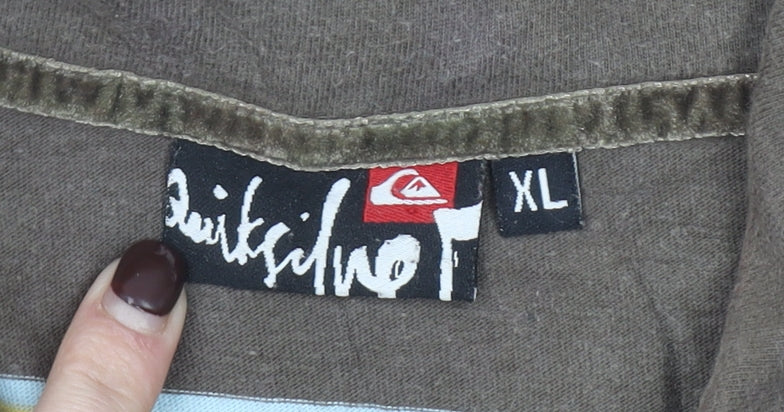 Quiksilver Men's Brown Striped Long Sleeve Cotton Polo Shirt XL