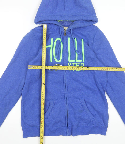 Hollister Women's Blue Full Zip Hoodie L Cotton Blend Logo Design