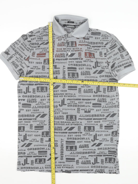 J.Lindeberg Men's Grey Regular Fit Golf Polo Shirt Size S