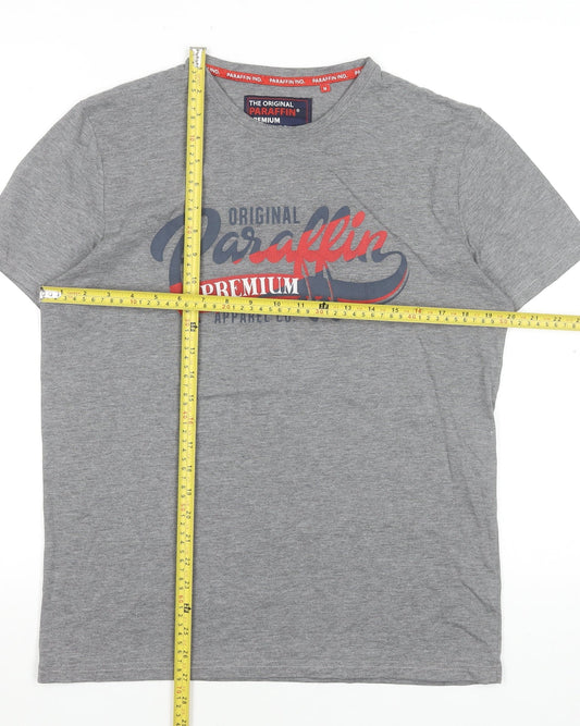 Paraffin Men's Grey Graphic Print Crew Neck Cotton T-Shirt Size M